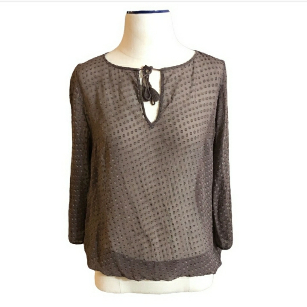 TOMMY BAHAMA Brown Silk Burnout Boho Tie Front Top Size Small